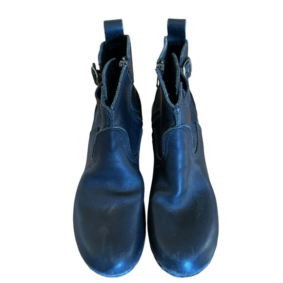 No. 6 Leather Clog Buckle Boot Womens 40* Black Leather Zipper Ankle Mid Heel - Picture 7 of 7